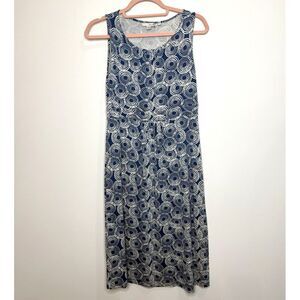 Boden Dress 8L Blue Circle Print Sundress Beach Jersey Sleeveless Tall Long Mini